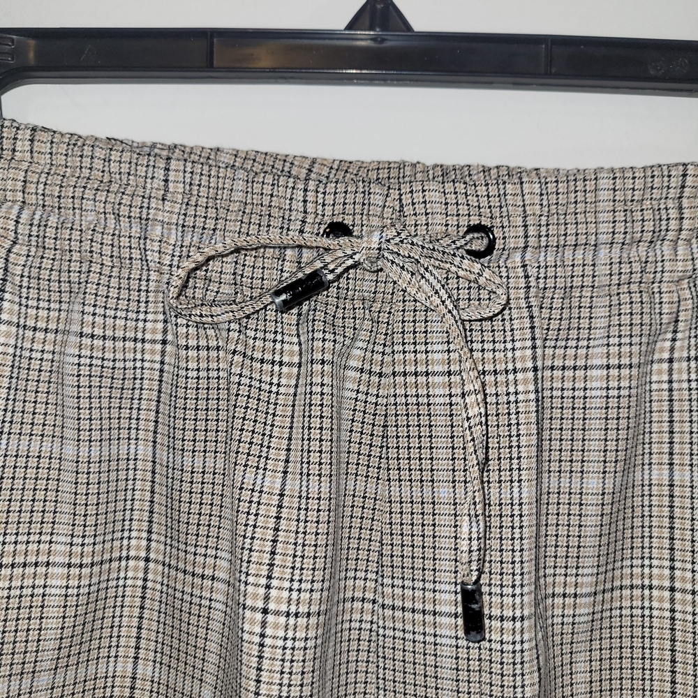 ZARA Plaid Tapered Trousers Elastic Waist Drawstring Pants Neutral - Picture 6 of 8